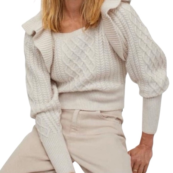 H&M Sweater Ruffle Sz L Cable Knit Ribbed Blogger Favourite Coquette Prairie NWT - Picture 1 of 14